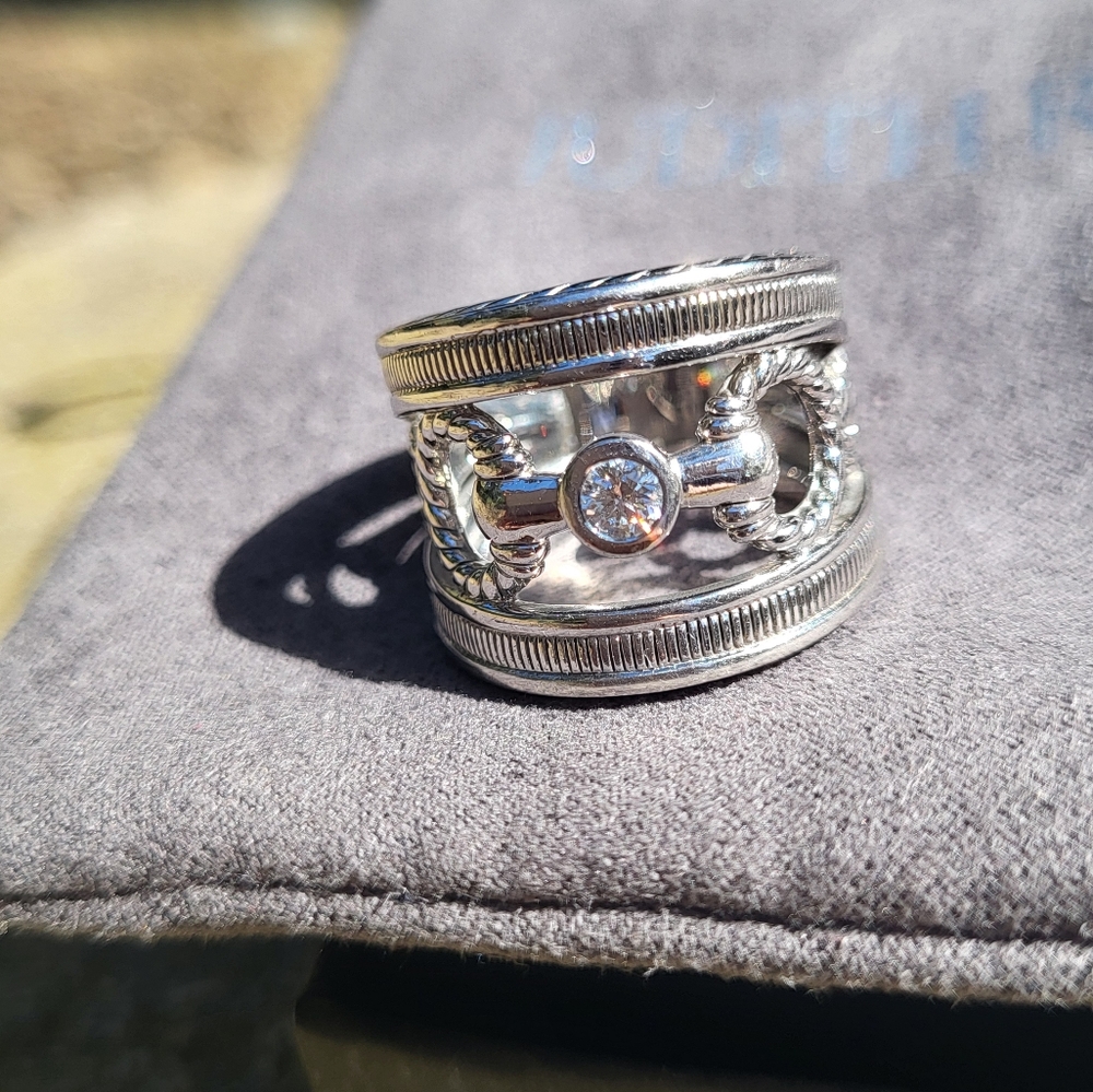 Judith Ripka wide band diamond ring